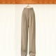 thumbnail image 1 of Pantalones de pierna ancha perfecl para mujer khaki cintura alta con botones, 1 of 8