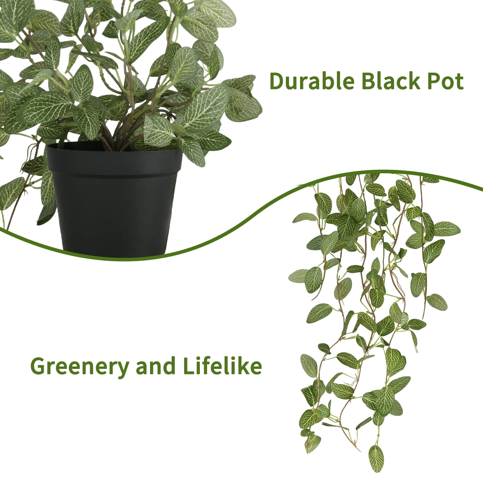 PARMPH 2 Packs Artificial Hanging Plants with Pot, 34'' Long Green Stems Vines Fake Potted Plants, Small Faux Plants in Pot for Home Room Shelf Indoor Outdoor Decor, Green Wesh Leaves