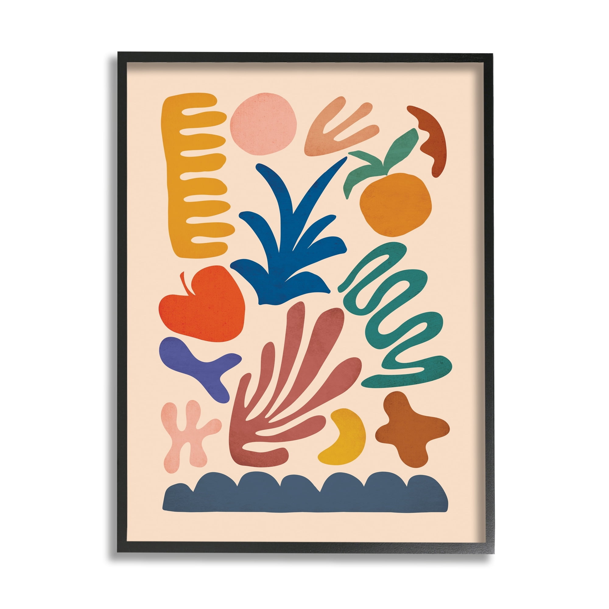 Stupell Industries Abstract Cutout Fruit Plant Shapes Geometric Botanicals Graphic Art Gray Framed Art Print Wall Art, Design by JJ Design House LLC