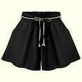 thumbnail image 2 of Summer Shorts for Women Trendy Elastic Waist Wide Leg Shorts Solid Casual A Line Loose Comfy Lounge Pants with Belt, 2 of 3