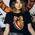 thumbnail image 3 of Football Bow T-Shirt | Cute Orange Game Day Graphic Tee for Women, White, Size S, 3 of 6