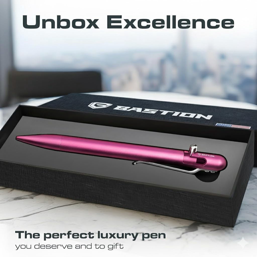 Bastion Aluminum Slim Bolt Action Pen, Pink, Ballpoint Refillable, 1 Count