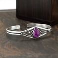 thumbnail image 4 of 925 Silver Plated Natural Amethyst Cuff Bangle Bracelet for Women – Handmade Open Bangle – Purple Gemstone February Birthstone Statement Jewelry – Gift for Her, 4 of 5