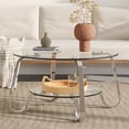 thumbnail image 3 of Coffee Tables Retro minimalist style metal frame double-layer tempered glass coffee table, size 31.5 * 31.5 * 17.7 inches, adding a touch of elegance to your living room,Wooden Coffee Tables, 3 of 15