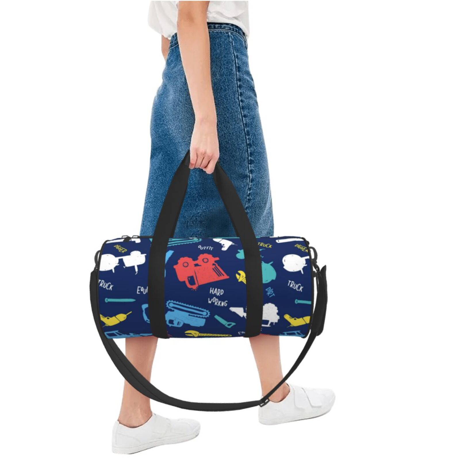 Vsdgher Colorful Excavator 45L Foldable Duffel Bag, Sports Gym Bag,Overnight Bag, Portable Weekender Bag for Airplanes