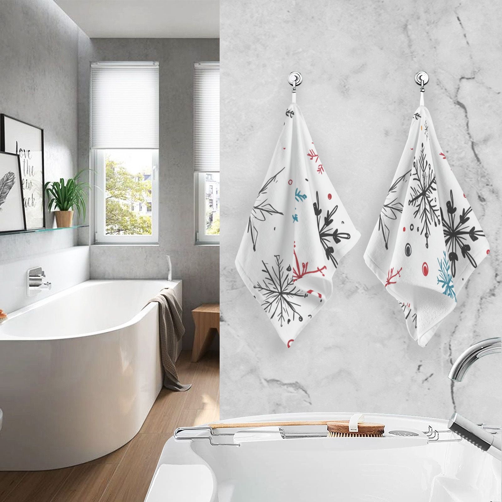 Christmas Snowflakes Hand Towels Cotton Bath Towels Large Face Towels Absorbent for Bathroom 2 Packs