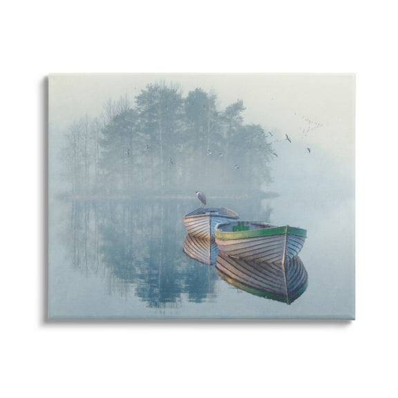 Stupell Foggy Boat Lake Reflection Landscape Painting Gallery Wrapped Canvas Print Wall Art