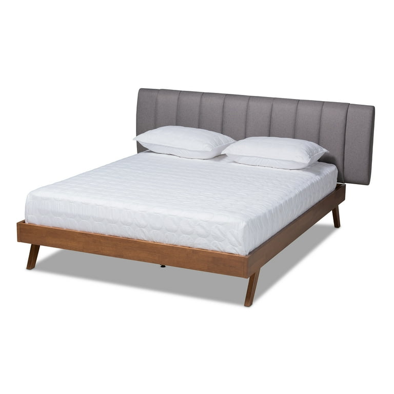 Baxton Studio Brita Mid-Century Modern Grey Fabric Upholstered Walnut Finished Wood Queen Size Bed Baxton Studio Brita Mid-Century Modern Grey Fabric Upholstered Walnut Finished Wood Queen Size Bed