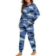 thumbnail image 2 of Yuyamidu Shark Pajama for Women Long Sleeve Nightwear Blue Scoop Neck Pjs Top and Pants Set of 2 Winter Fall Sleepwear Sets Daily Wear Clothes Size M, 2 of 7