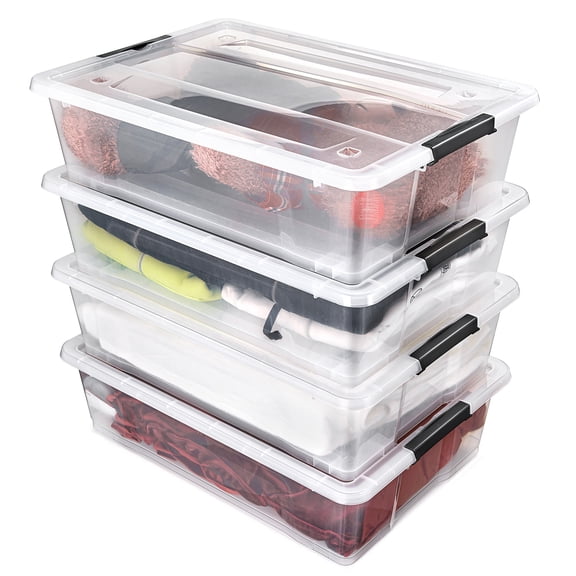 Sorbus 4 Pack 40qt Clear Underbed Stackable Storage Bins with Lids and Handles - Versatile storage for Clothing, Bedding, and more
