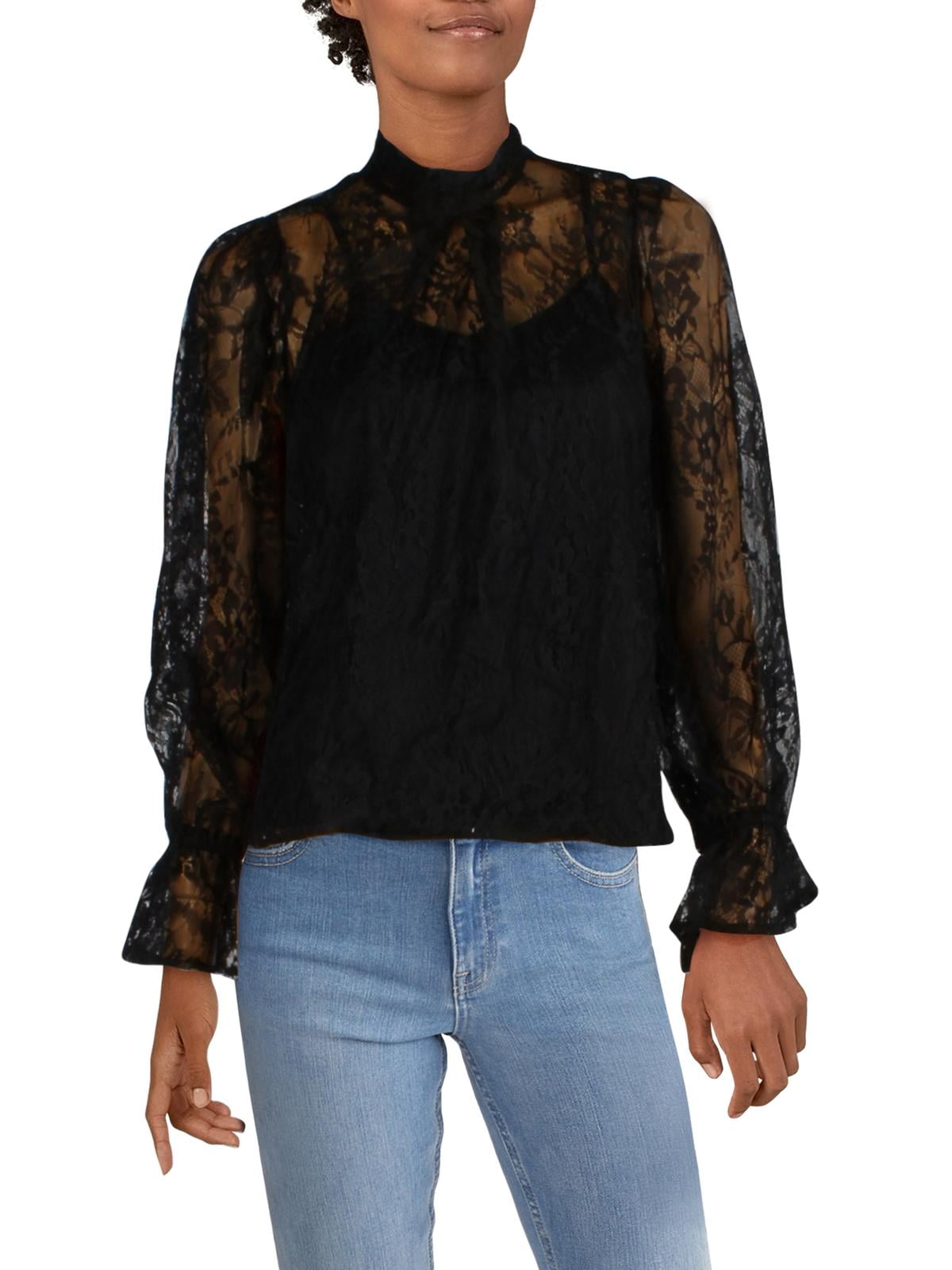 long sleeve lace blouse black