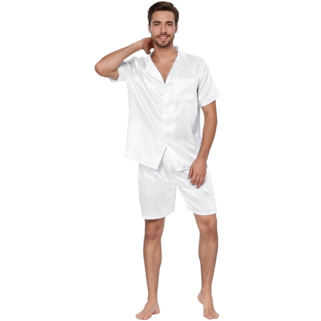 Conjuntos de pijama de satén para hombre ropa de noche de manga corta ropa de dormir conjuntos de salón para dormir blanco XXL