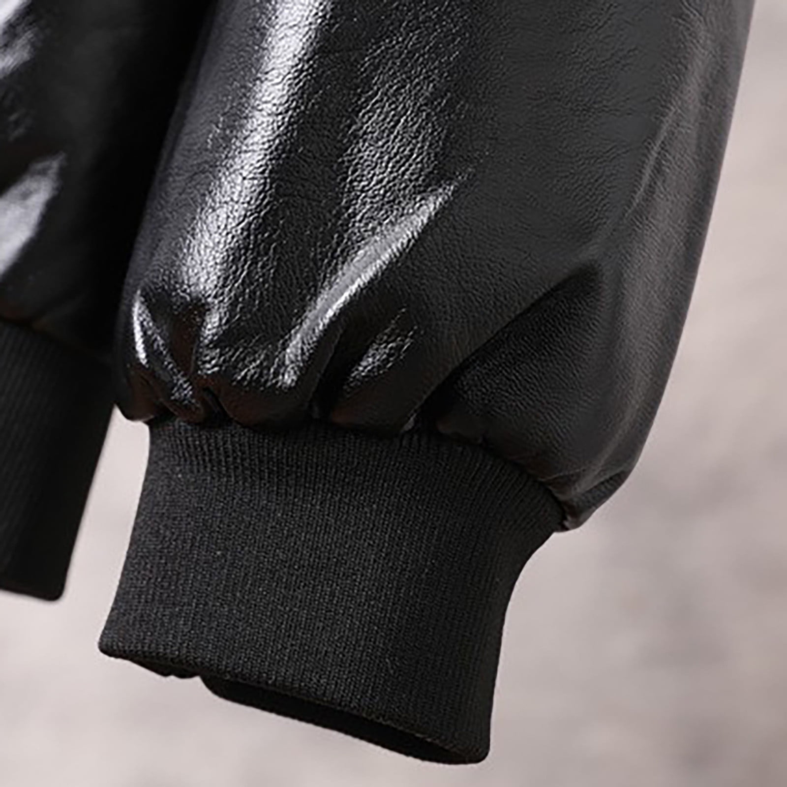 HAiming Men's Leather Jacket 2025 Trendy Round Neck Long Sleeve Zip up Coats Fall Winter Plus Size Casual Outerwear