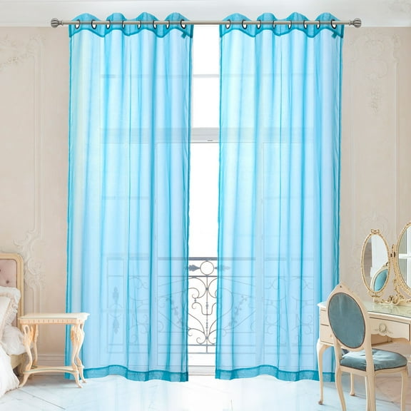2 Piece Turquoise Window Sheer Curtains Grommet Panels 54" X 84" Total 108" X 84" Inch Length for Bedroom/Living Room