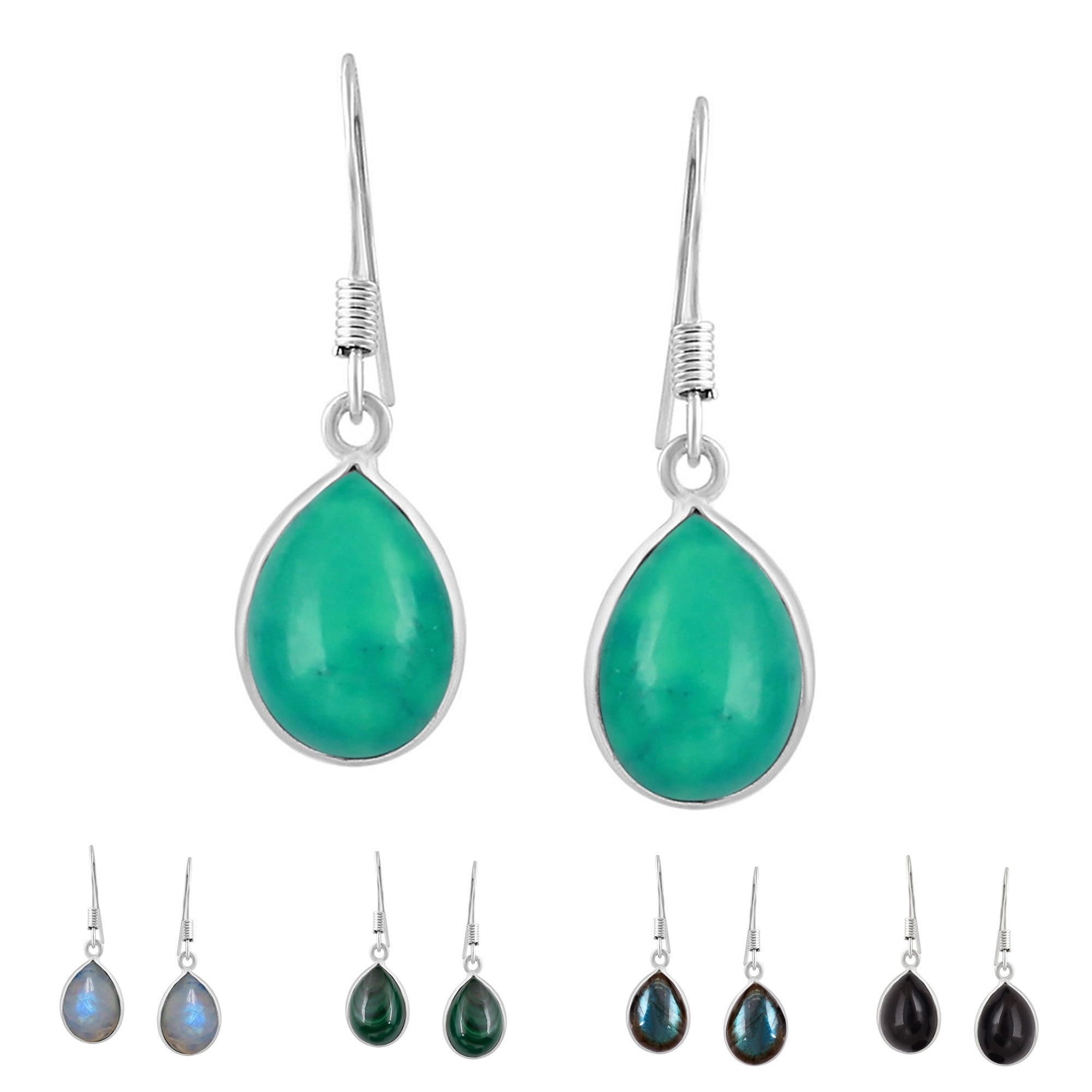 Blue/Teal/Green Tear Drop/Pear Shaped Wooden Dangle Earrings