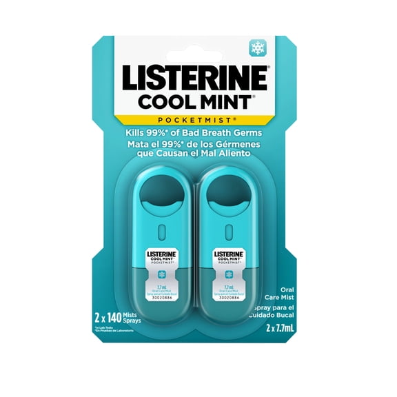 Listerine Pocketmist Cool Mint Oral Care Mist, Bad Breath, 2 x 7.7 ml