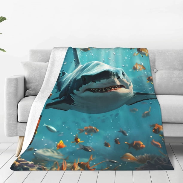 Fotbe Realistic Ocean Shark Manta de Franela Acolchonada con Estampado, Súper Suave y Esponjosa, Extra Grande para Sofá, Cama, Uso Todo el Año-50"x40"