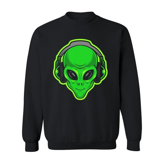 Alien With Headphones Sweatshirt Men -Image by Shutterstock, Male Small