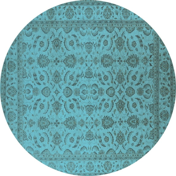 Ahgly Company Indoor Round Oriental Light Blue Traditional Area Rugs, 3' Round