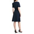 thumbnail image 2 of INSPIRE CHIC Women's Cocktail A-Line Dress Choker V Neck Short Sleeve Belted Elegant Flare Dresses S Navy Blue, 2 of 4