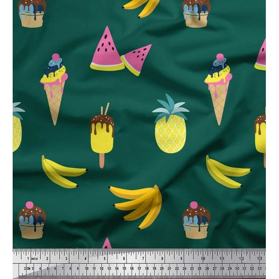 Soimoi Rayon Fabric Fruits,Cupcake & Ice Cream Food Print Fabric by The Yard 42 Inch Wide