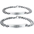 thumbnail image 1 of 2pcs Matching Couples Bracelets Always and Forever Stainless Steel Engraved Nameplate Adjustable Personalized Bracelets Set Gift for Couples Best Friends, 1 of 2