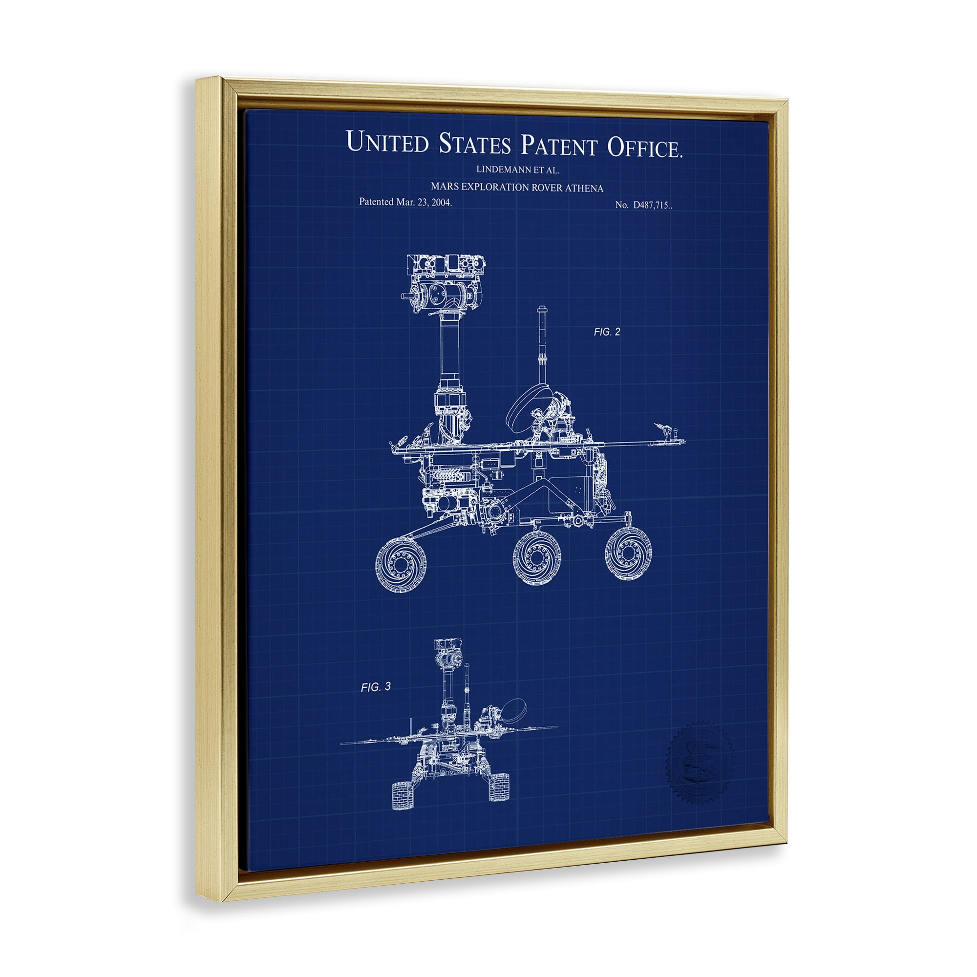 Stupell Industries Mars Exploration Blueprint Transportation Painting Gold Floater Framed Art Print Wall Art, 17 x 21