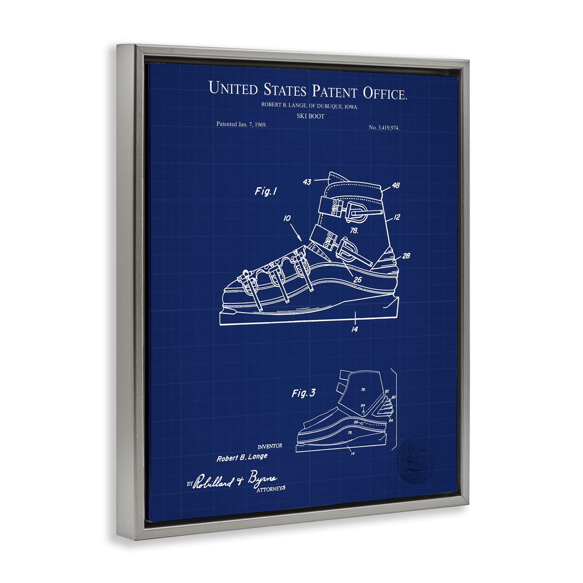 Stupell Industries Ski Boot Blueprint Sports Painting Gray Floater Framed Art Print Wall Art, 17 x 21