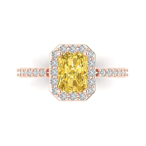 Solitaire with Accents Engagement Ring for Women - 1.92ct Simulated Yellow Diamond in 14K Rose Gold Promise Ring