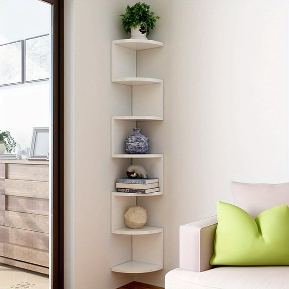 4-Tier No-Drill Wall Corner Shelf, Adjustable Floating Storage Rack for Living Room, Kitchen, Bedroom - Durable Plastic Triangular Shelving Unit, Utility Shelves