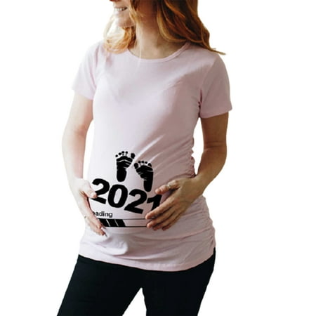 

Lovaru 2021 Printed Pregnant Maternity Short Sleeve T Shirt