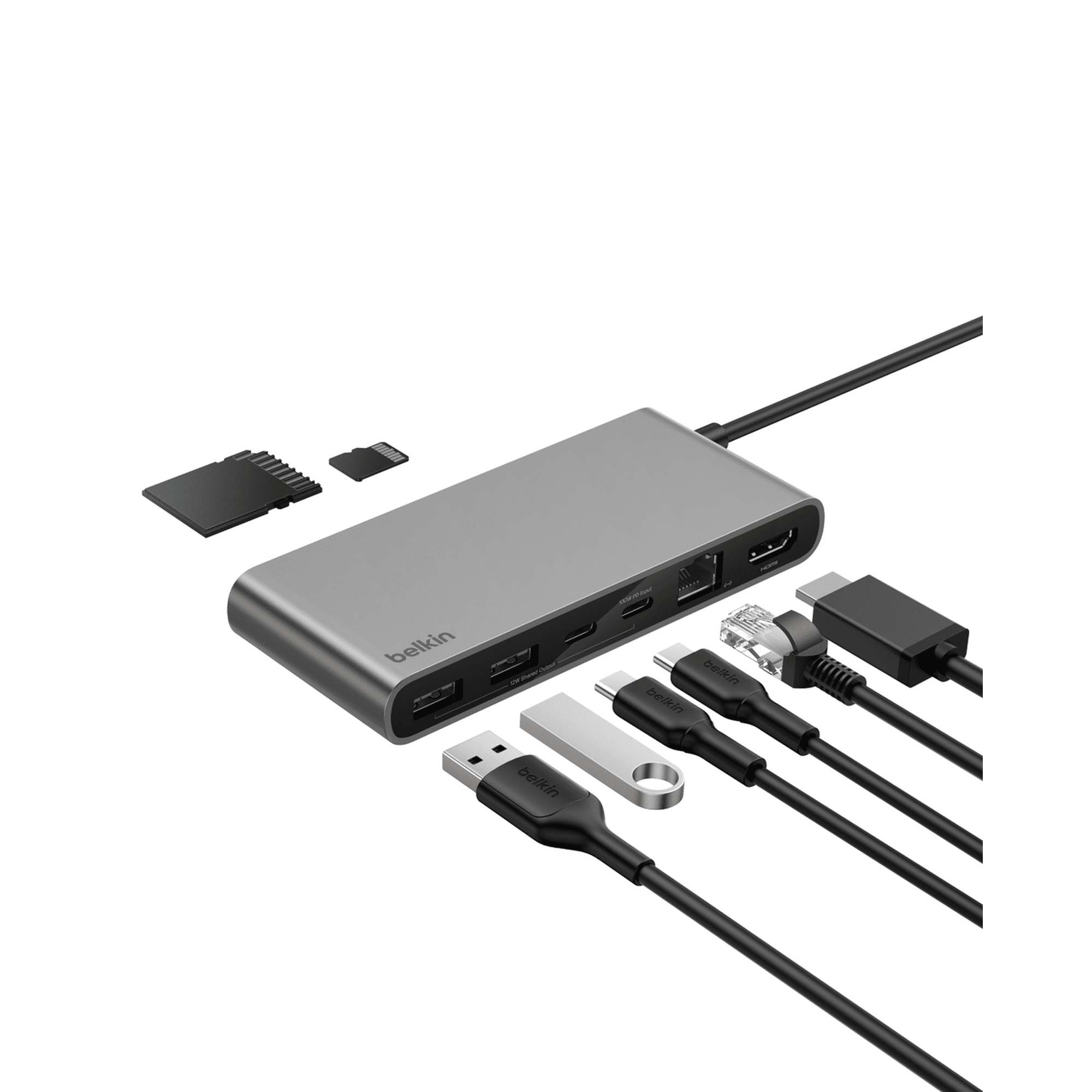 Belkin Connect 8-Port USB C Hub, Supports Display w/Resolutions up to 4K@60Hz - Works with Mac, Windows, and Chromebook - 100W PD w/ 10Gbps Data Transfer Speeds & 2.5Gbps Ethernet - Space Gray
