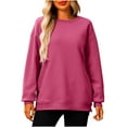 thumbnail image 3 of Women's Long Sleeve Round Neck Loose Fit Sweatshirt Blouse Top Solid Color Casual Daily Wear Loungewear Travel Outfits Fashion Essential Gift for Women | CSEONE,Hot Pink L, 3 of 9