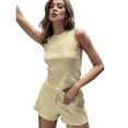 thumbnail image 5 of Women'S Summer 2 Piece Outfits Sets Sleeveless Crop Top Tank and Casual Shorts Yellow M, 5 of 7