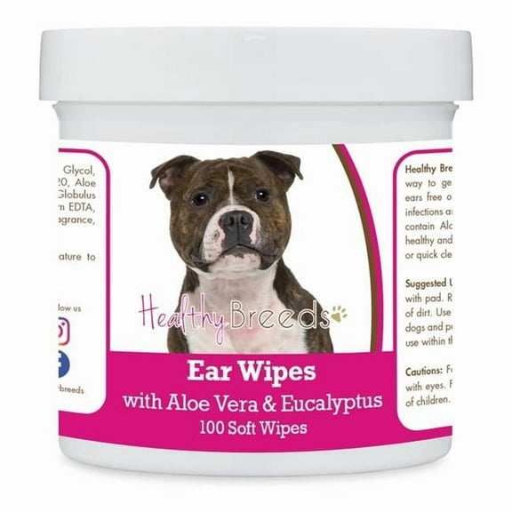 Healthy Breeds 192959824773 Staffordshire Bull Terrier Ear Cleaning Wipes with Aloe & Eucalyptus for Dogs - 100 Count