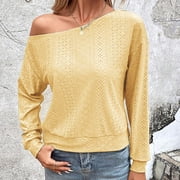Womens Long Sleeve T Shirts Long Sleeve Tops Women Skew Collar Blouses Long Sleeve Long Sleeve Skew Collar Blouses