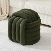 GZXS Beige Chenille Fabric Square Ottoman, Cube Makeup Stool & Upholstered Footrest with Wooden Frame, Comfy Accent Seat for Living Room or Bedroom