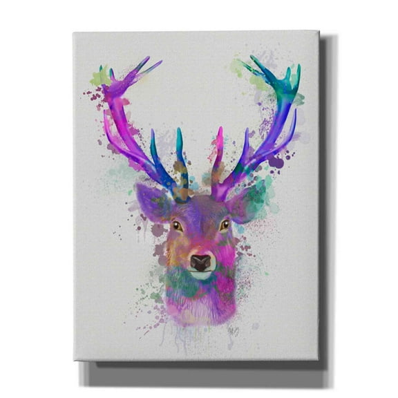 Epic Graffiti 'Deer Head 1 Rainbow Splash Pink and Purple' by Fab Funky Canvas Wall Art, 12"x16"