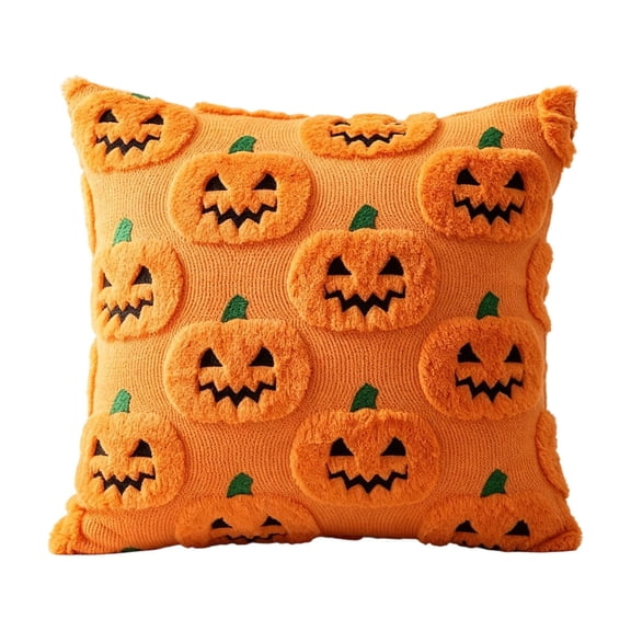 Sahpxhe Halloween Throw Pillow Covers,15.75x15.75in Orange Pumpkin Decor Plush Comfort Pillow Case with Raised Fall Pumpkin Ghost Embroidery for Couch Sofas,Bedrooms,Home Orange