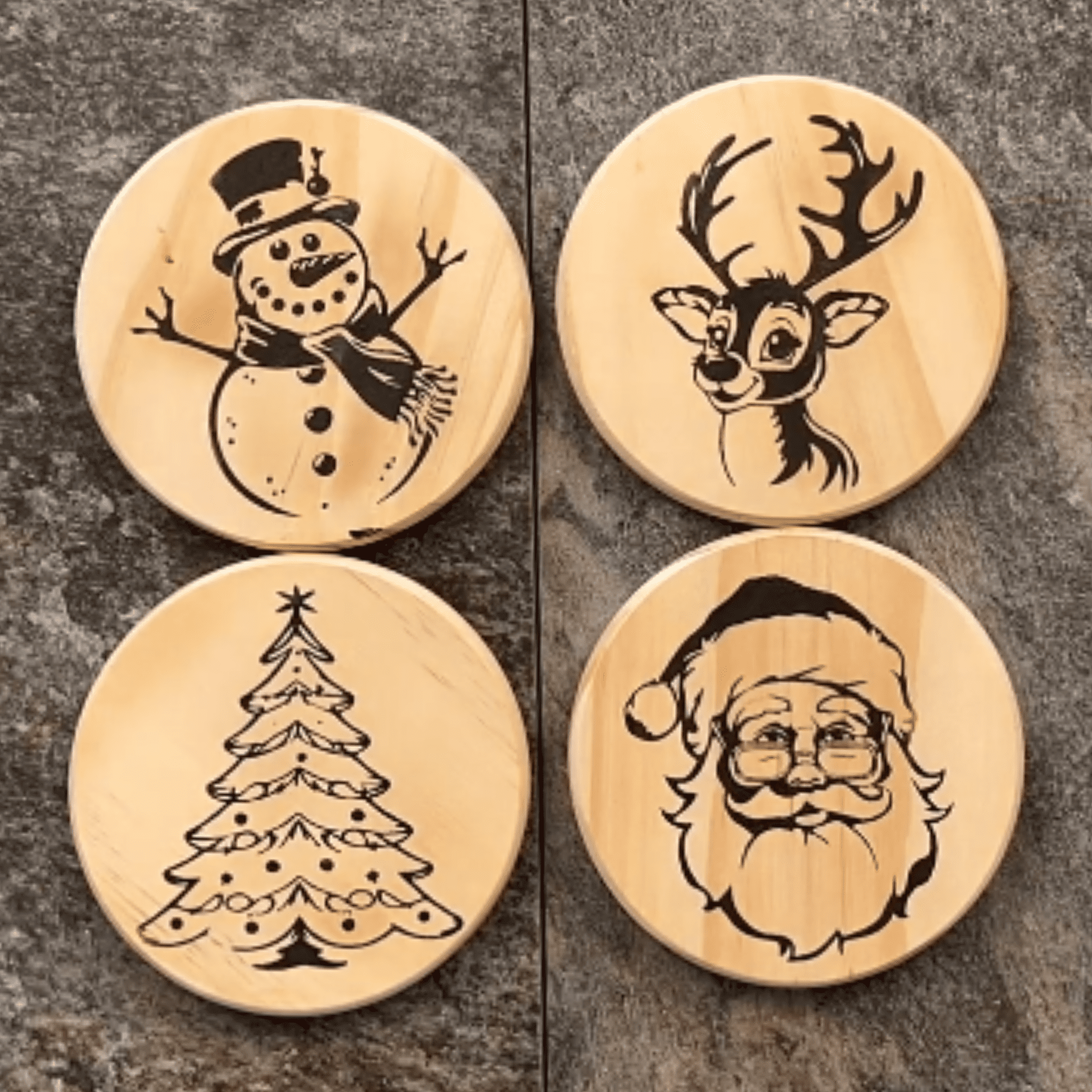Torch Paste Classic Christmas Ornament/Coaster Kit | 4 Reusable Stencils | Santa, Reindeer, Snowman, Christmas Tree | 2 Squeegees | 4 Wood Rounds