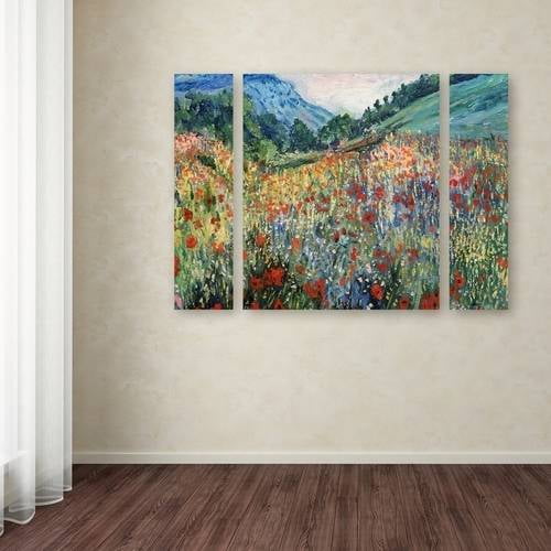 Trademark Fine Art "Field of Wild Flowers" Canvas Art by Masters Fine Art Three Panel Set