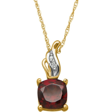 Simply Gold Gemstone Garnet and Diamond Accent 10kt Yellow Gold Pendant, 18
