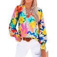 thumbnail image 1 of Womens V Neck Floral Long Sleeve Tops 2025 Summer Casual Loose Puff Sleeve Chiffon Boho Work Blouse Dressy T Shirts, 1 of 5