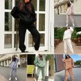 thumbnail image 3 of Conjunto de sudaderas con capucha de 2 piezas Sudadera con capucha de color sólido y pantalón de chándal Chándal grueso, 3 of 4