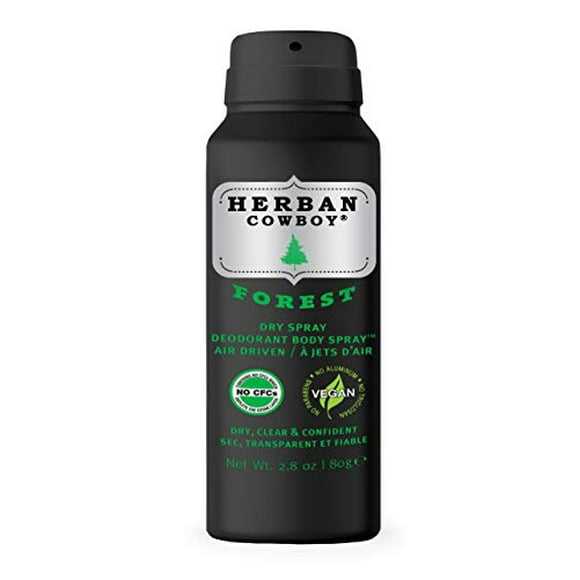 HERBAN COWBOY Spray Sec Déodorant Forêt – 2,8 oz Spray Sec Déodorant pour Hommes Rehaussé de Persil, Romarin et Sauge Sans Parabènes, Sans Phtalates et Végétalien Certifié