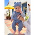 thumbnail image 6 of Cjfdfy Newborn Baby Boy Fall Outfit Mock Two-piece Overalls Romper Stripe Waffle Knitted Long Sleeve Bodysuit Hat Two Piece Set Infant Cute Coming Home Fall Winter Outfit, 6 of 10