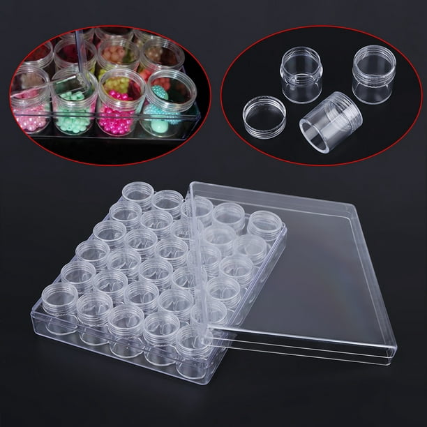 Qiilu 30 Pcs Clear Plastic Jewelry Bead Storage Small Round Container Jars With Rectangle Box,round Small Containers,plastic Containers
