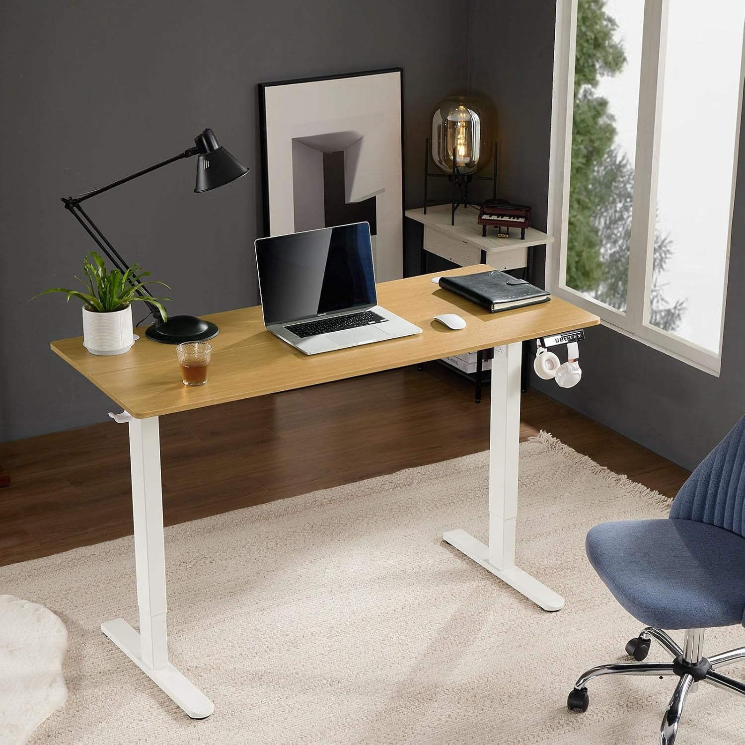TINKLE WELL Updated Electric Standing Desk, 63 x 24'' Adjustable Height Electric Standing Computer Desk, Ergonomic Workstation with 3 Memory Controller, Bamboo Texture, Oak
