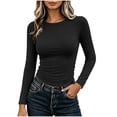 thumbnail image 3 of Womens Crew Neck Tops Zaewscy Women's Solid Color Crew Neck Long Sleeve T-Shirt Casual Classic Layering Top Black XXL, 3 of 9