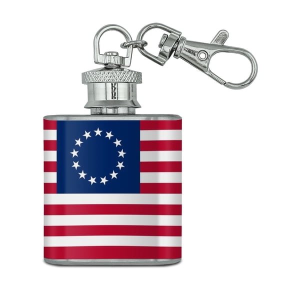 Betsy Ross 1776 American Flag Stainless Steel 1oz Mini Flask Key Chain
